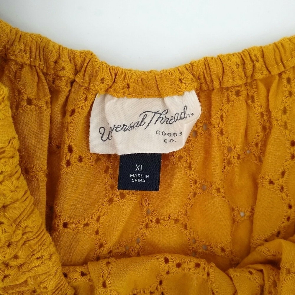 UNIV. THREAD Mustard Eyelet Peasant Crop Top - Picture 5 of 10